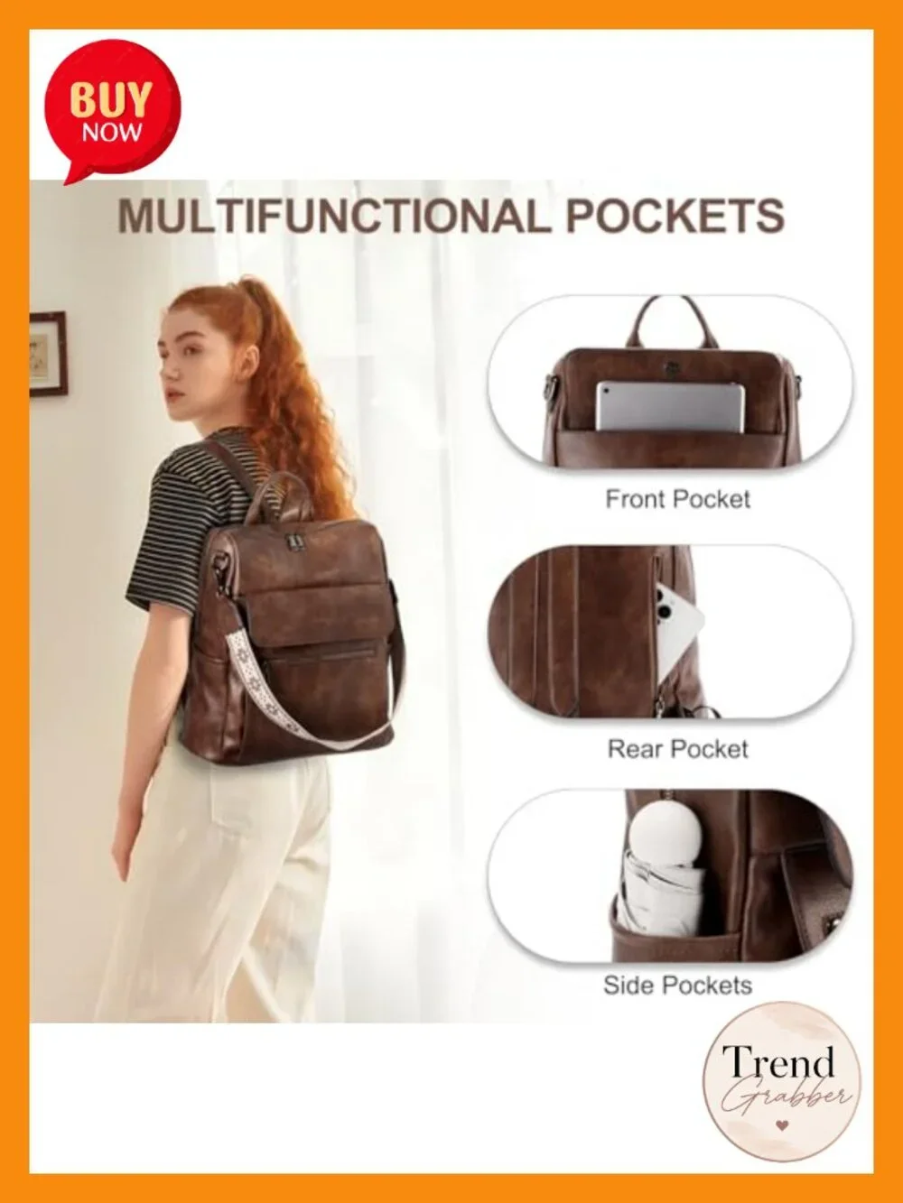 Convertible Vegan Leather Laptop Backpack Purse with Wallet Pouch Set